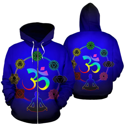 Chakra Zen Yoga OM All Over Zip Up Hoodie