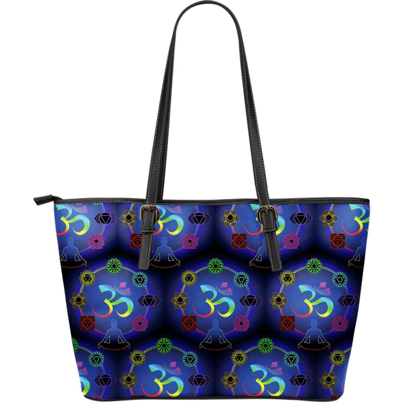 Chakra Zen Yoga OM Large Leather Tote Bag