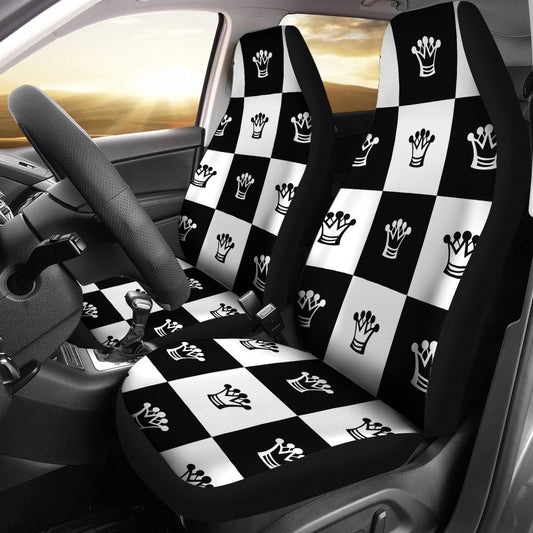 Checkered Flag Crown Pattern Universal Fit Car Seat Covers