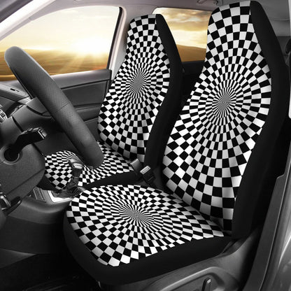 Checkered Flag Optical Illusion Universal Fit Car Seat Covers