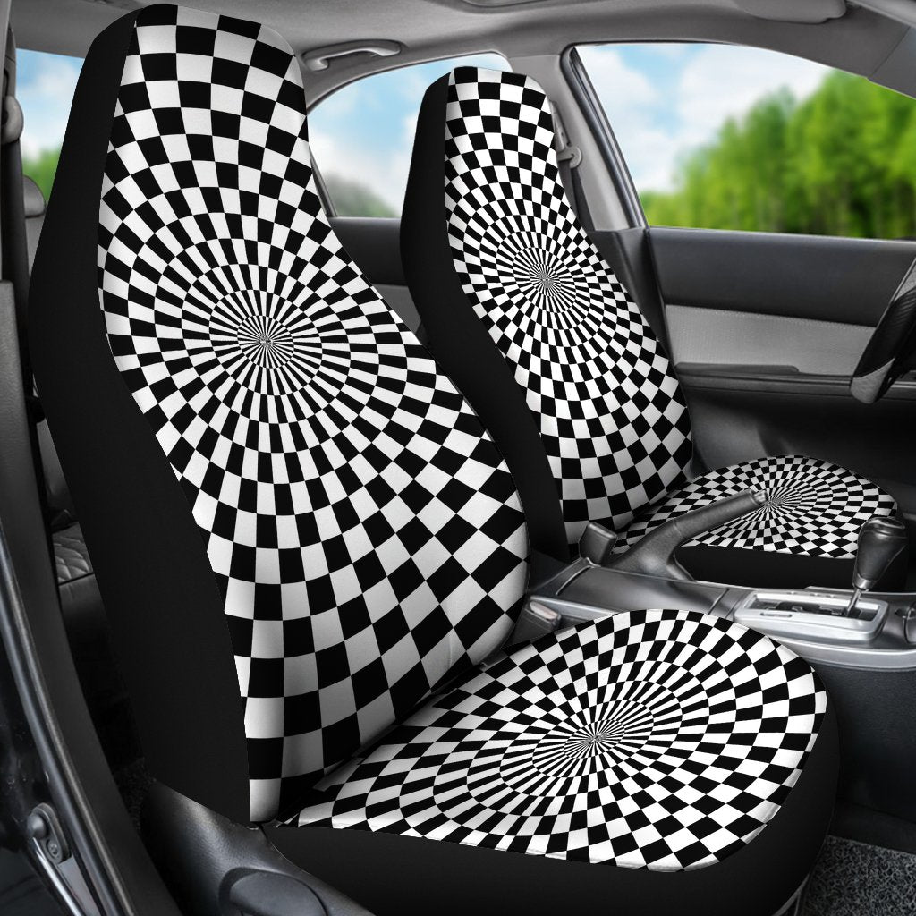 Checkered Flag Optical Illusion Universal Fit Car Seat Covers
