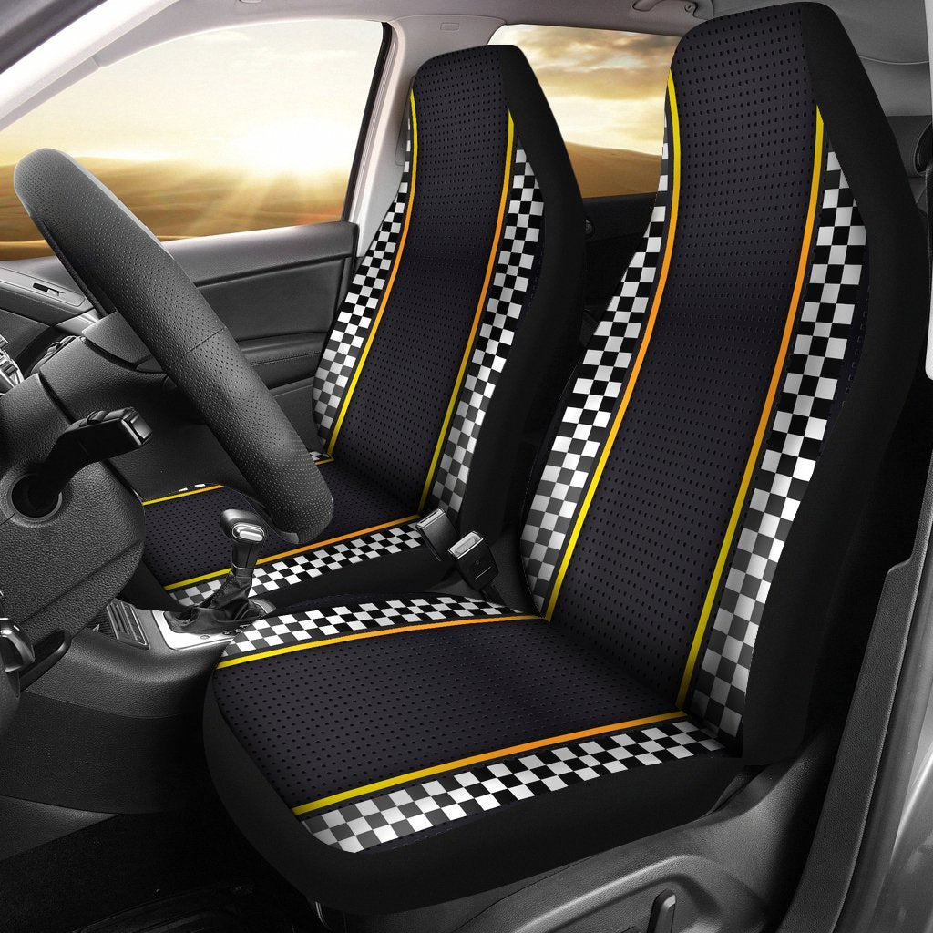 Checkered Flag Yellow Line Style Universal Fit Car Seat Covers