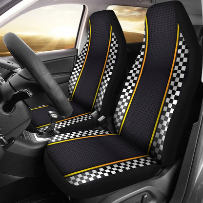 Checkered Flag Yellow Line Style Universal Fit Car Seat Covers