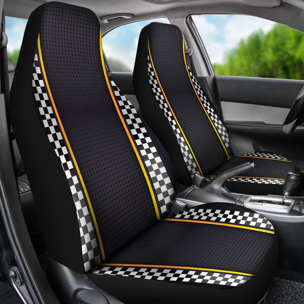 Checkered Flag Yellow Line Style Universal Fit Car Seat Covers