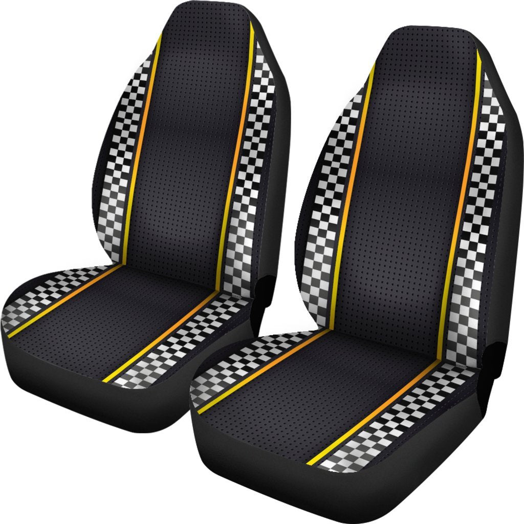Checkered Flag Yellow Line Style Universal Fit Car Seat Covers