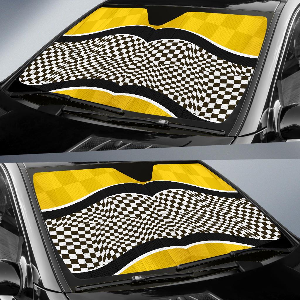 Checkered Pattern Print Design 02 Car Sun Shade-JORJUNE.COM