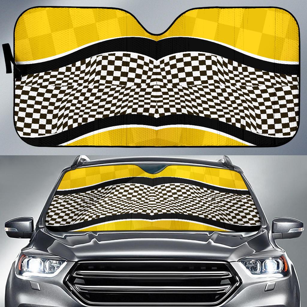 Checkered Pattern Print Design 02 Car Sun Shade-JORJUNE.COM