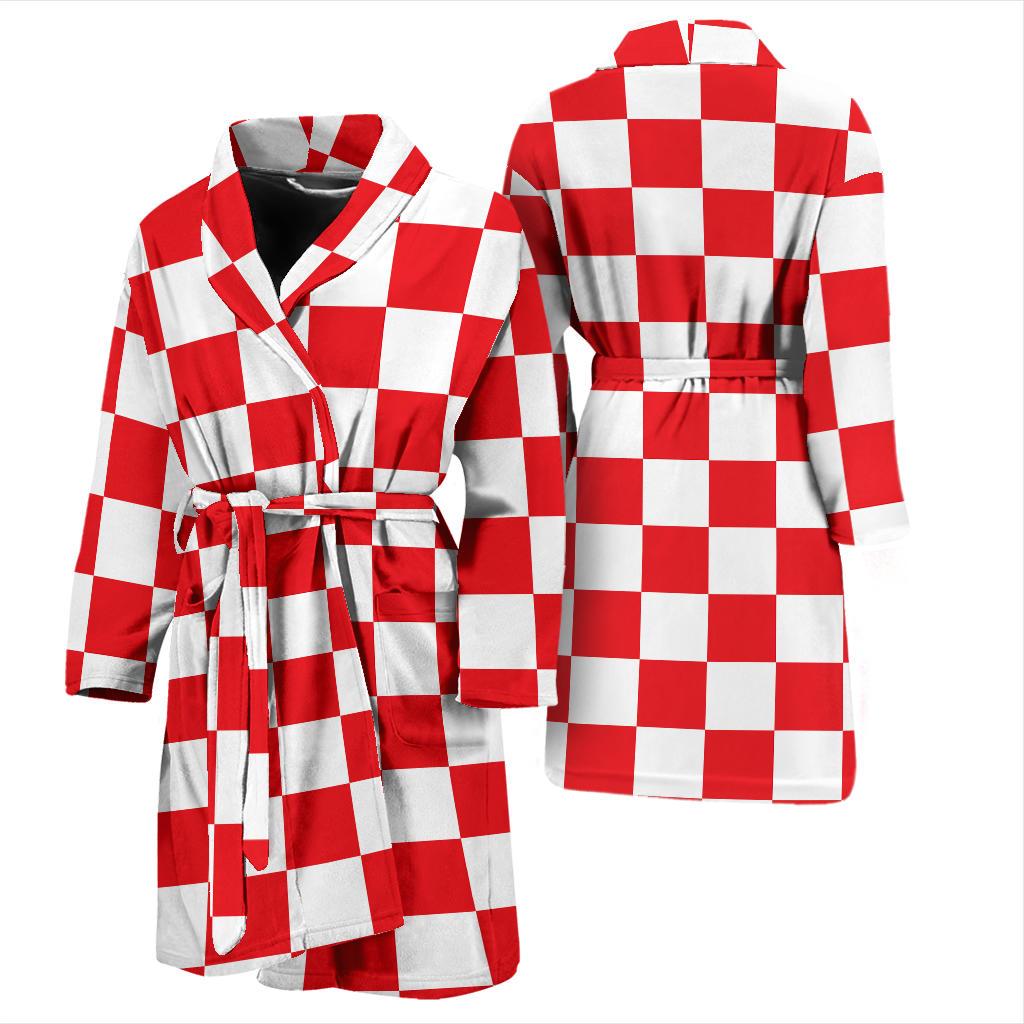Checkered Red Pattern Print Design 04 Men Bathrobe-JORJUNE.COM
