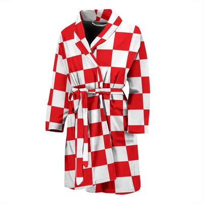 Checkered Red Pattern Print Design 04 Men Bathrobe-JORJUNE.COM