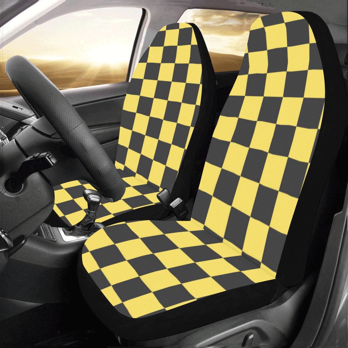 Checkered Yellow Pattern Print Design 03 Car Seat Covers (Set of 2)-JORJUNE.COM