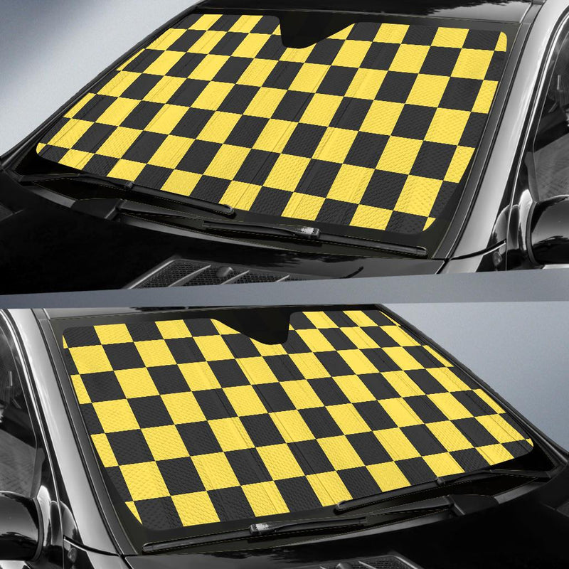 Checkered Yellow Pattern Print Design 03 Car Sun Shade-JORJUNE.COM