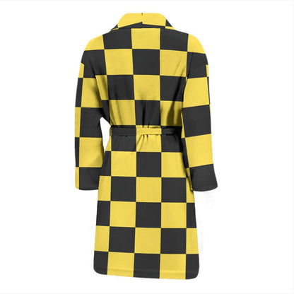 Checkered Yellow Pattern Print Design 03 Men Bathrobe-JORJUNE.COM
