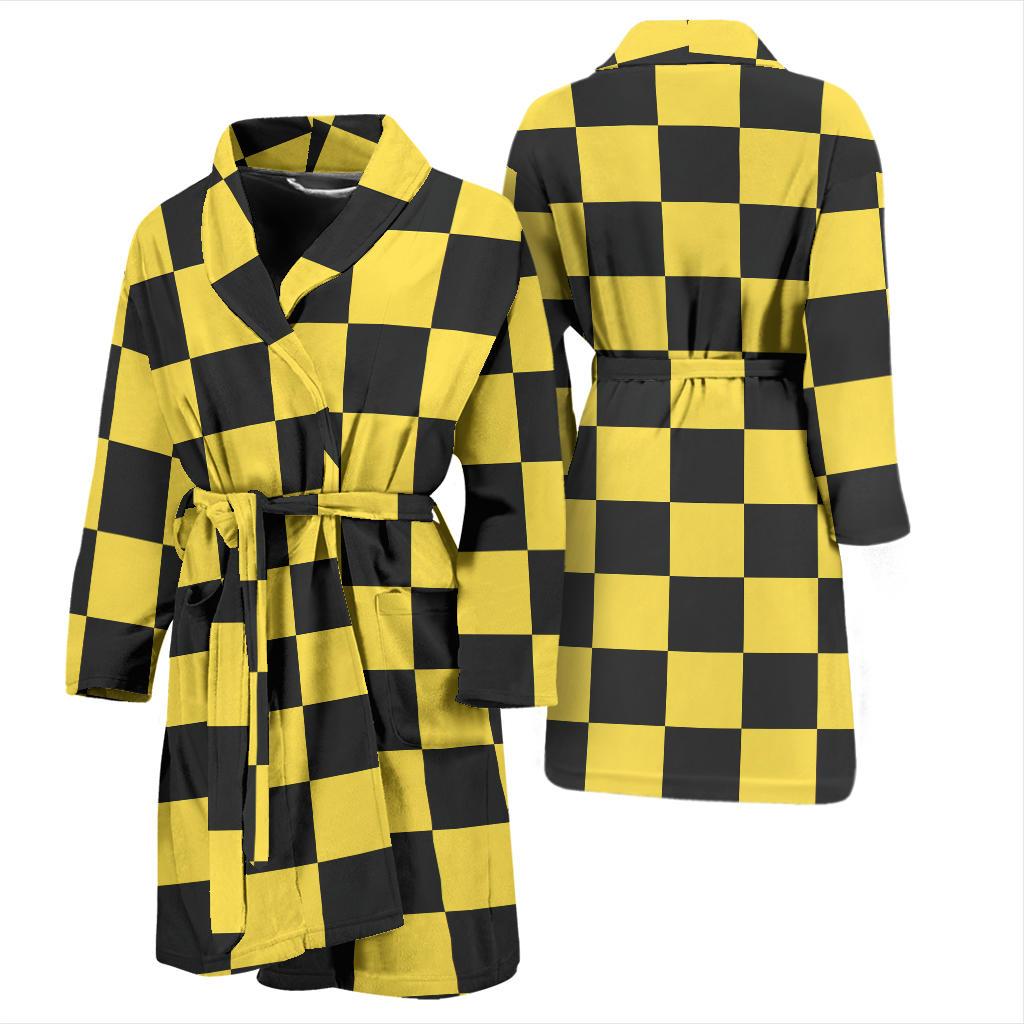 Checkered Yellow Pattern Print Design 03 Men Bathrobe-JORJUNE.COM