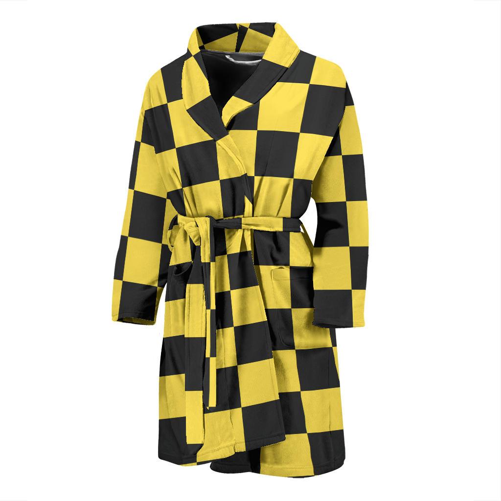 Checkered Yellow Pattern Print Design 03 Men Bathrobe-JORJUNE.COM