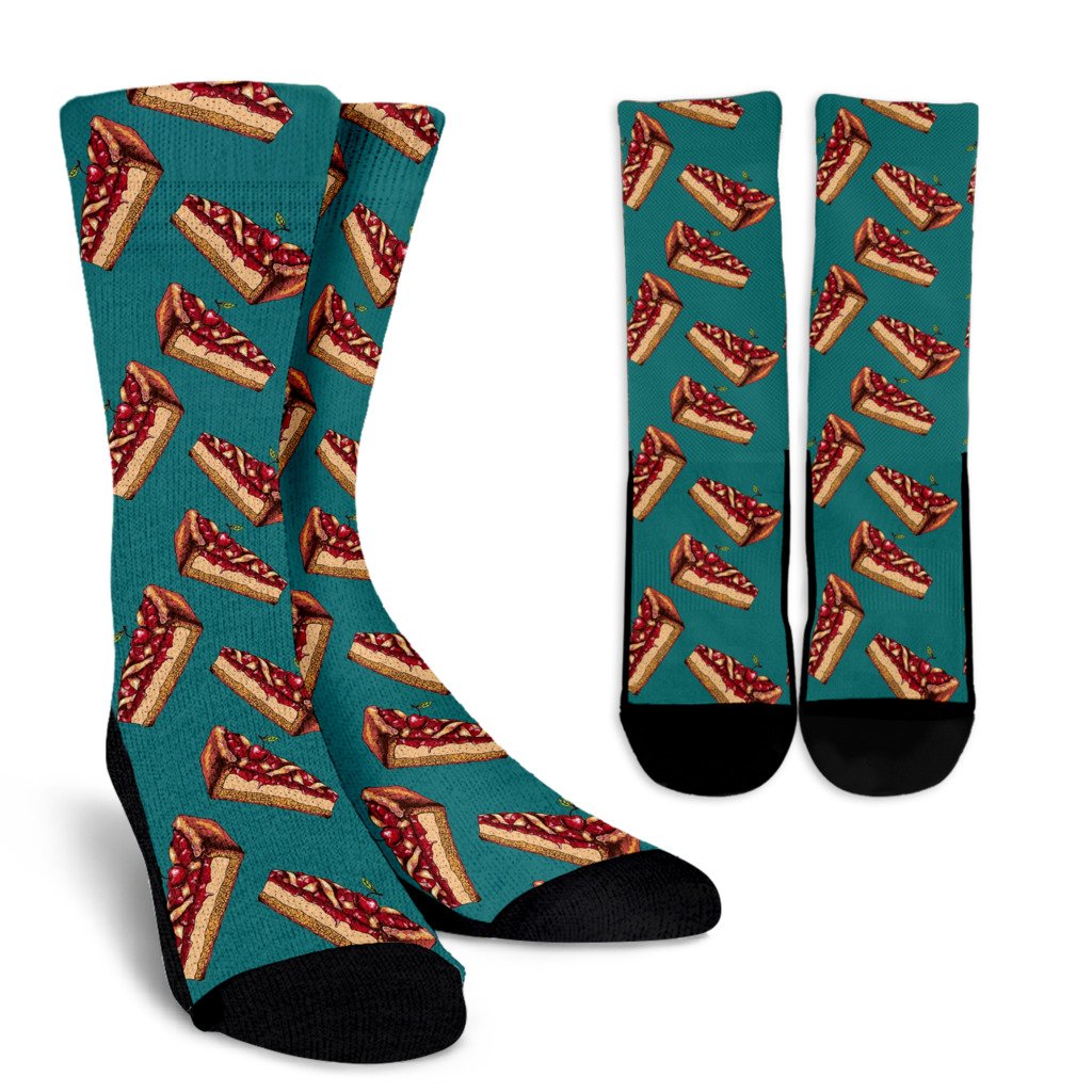 Cheesecake Cherry Pattern Print Design CK03 Crew Socks-JORJUNE.COM
