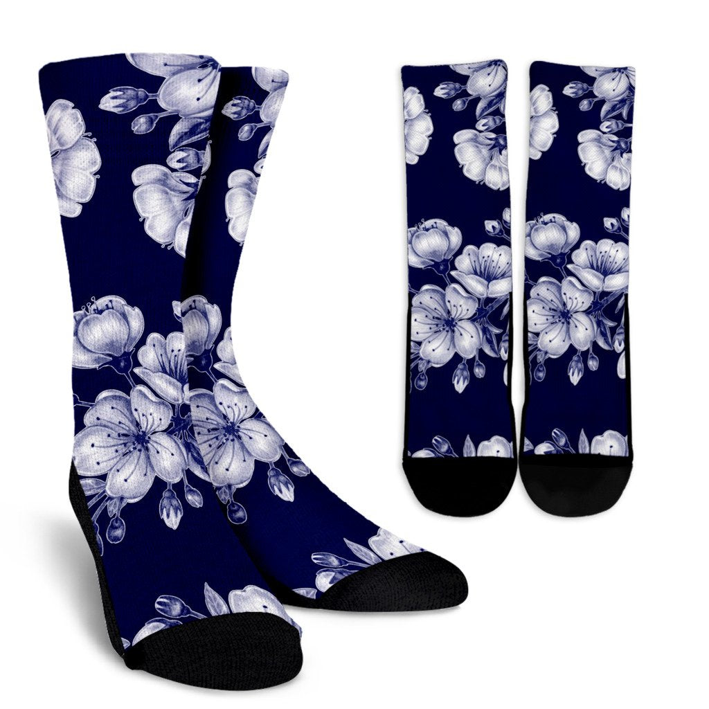 Cherry Blossom Pattern Print Design CB01 Crew Socks-JORJUNE.COM