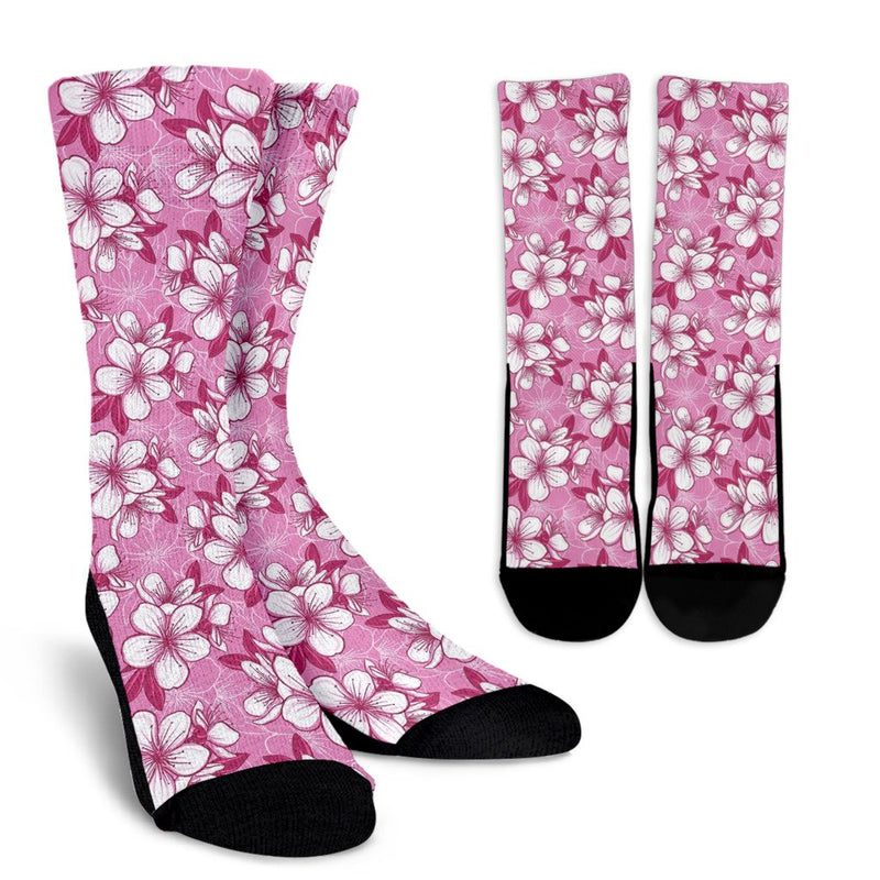 Cherry Blossom Pattern Print Design CB02 Crew Socks-JORJUNE.COM