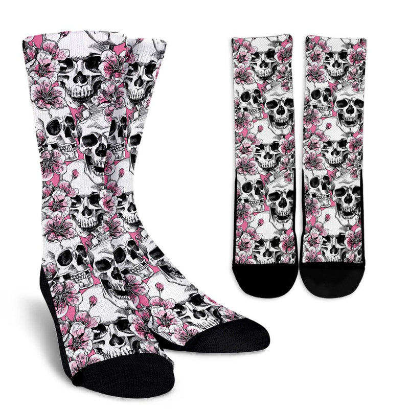 Cherry Blossom Pattern Print Design CB03 Crew Socks-JORJUNE.COM