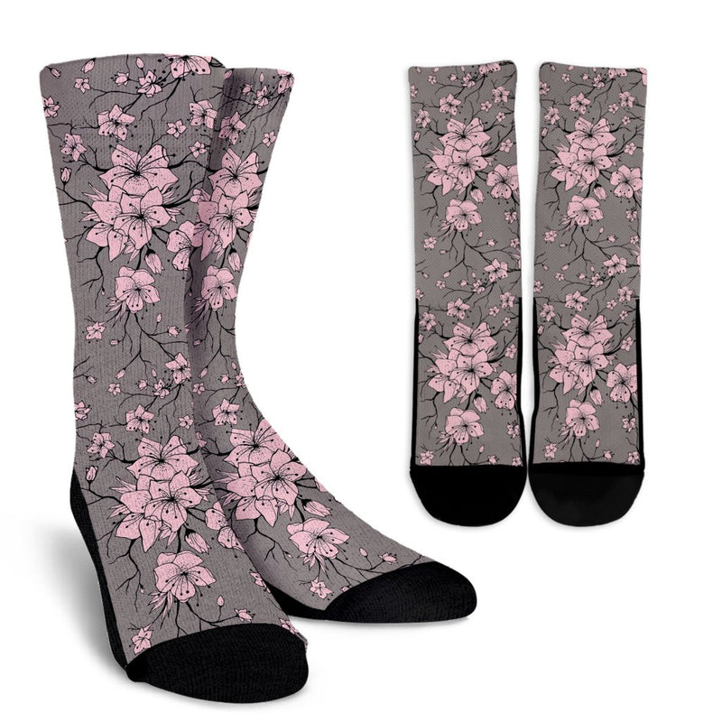 Cherry Blossom Pattern Print Design CB05 Crew Socks-JORJUNE.COM