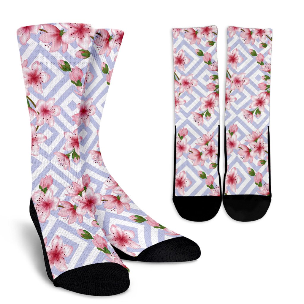 Cherry Blossom Pattern Print Design CB07 Crew Socks-JORJUNE.COM