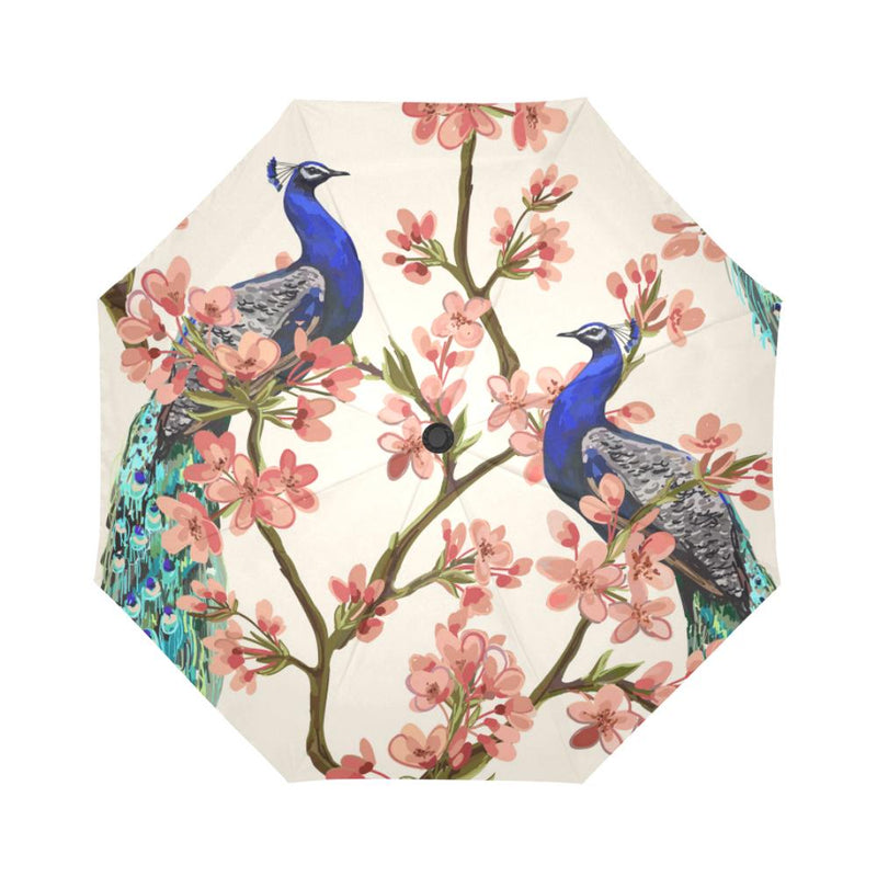 Cherry Blossom Peacock Automatic Foldable Umbrella