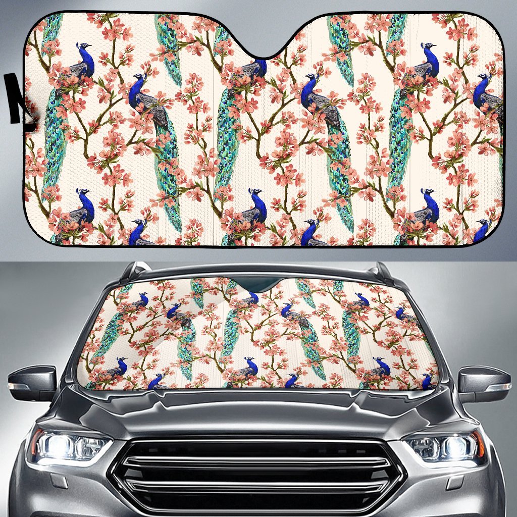 Cherry Blossom Peacock Car Sun Shade-JorJune