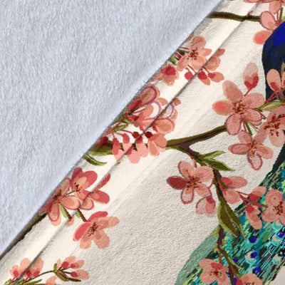 Cherry Blossom Peacock Fleece Blanket