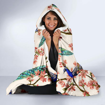 Cherry Blossom Peacock Hooded Blanket-JORJUNE.COM