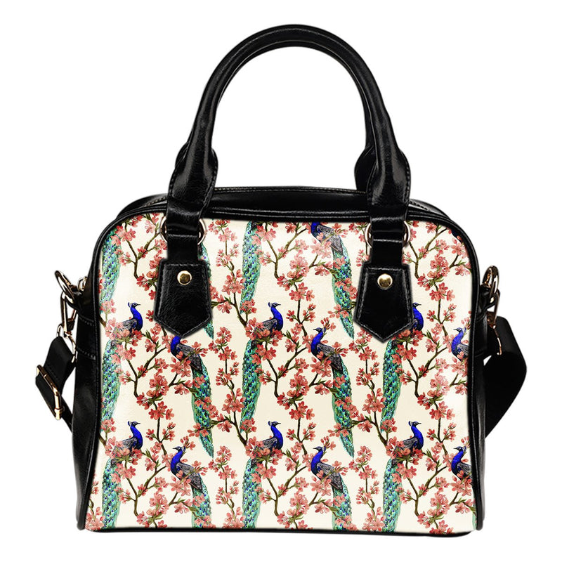 Cherry Blossom Peacock Leather Shoulder Handbag