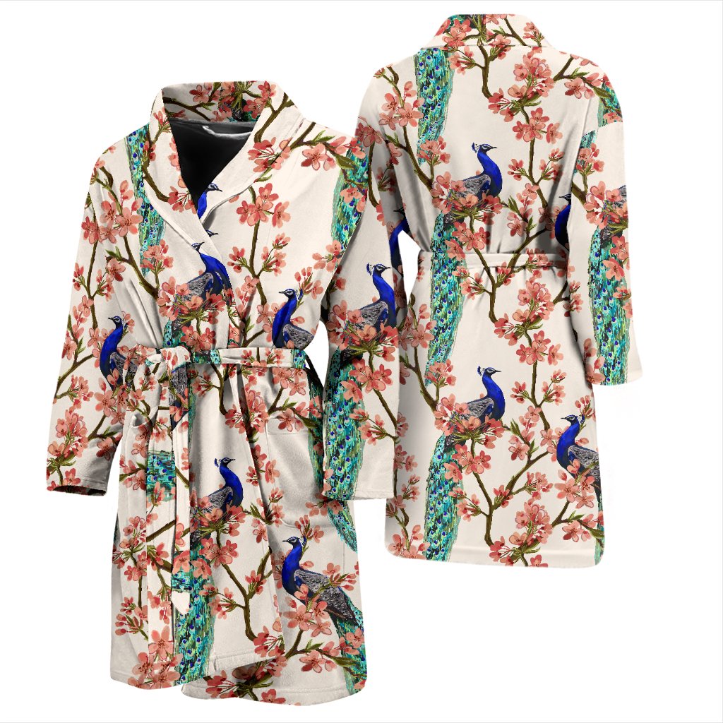 Cherry Blossom Peacock Men Bath Robe