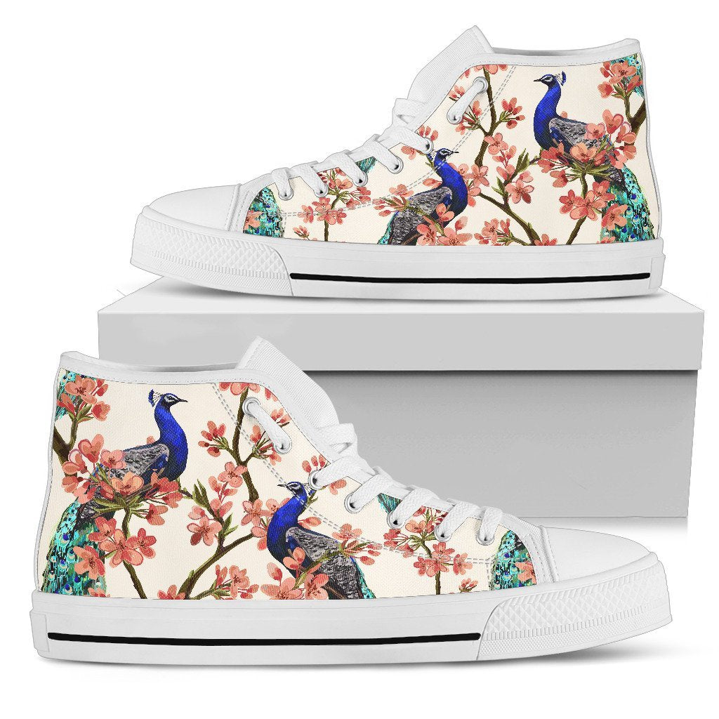 Cherry Blossom Sakura Peacock Men High Top Canvas Shoes