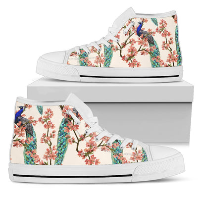 Cherry Blossom Peacock Men High Top Shoes