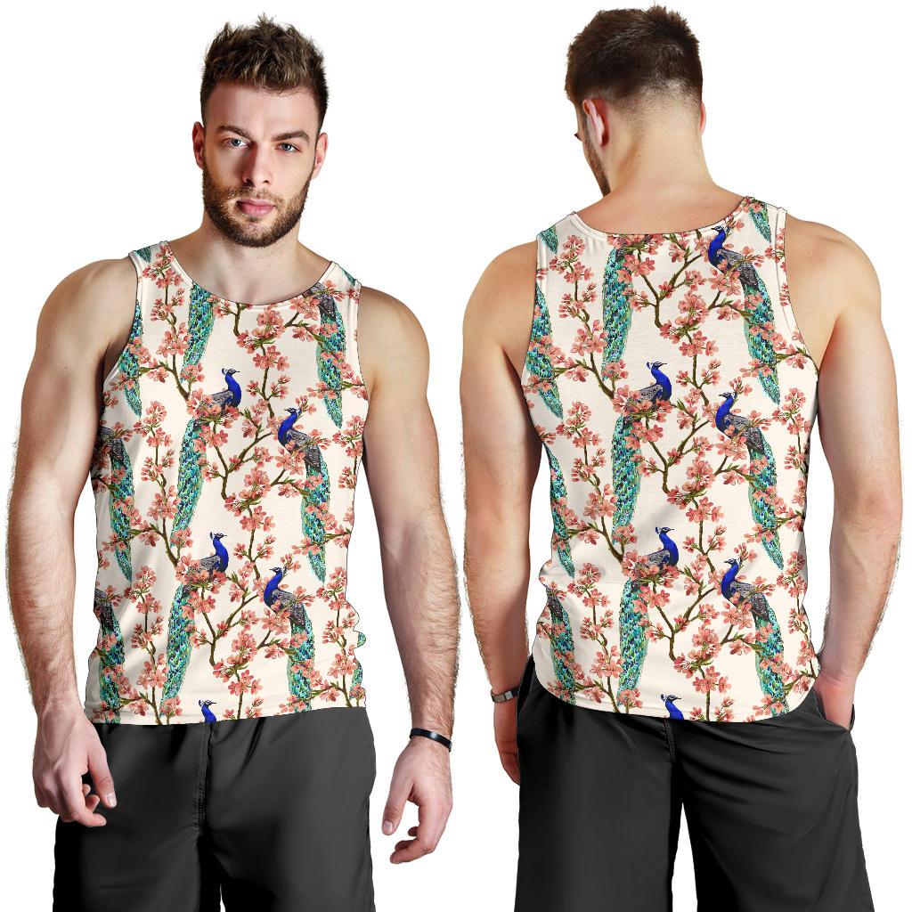 Cherry Blossom Peacock Men Tank Top