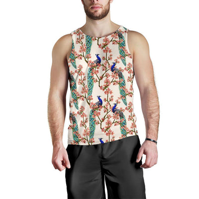 Cherry Blossom Peacock Men Tank Top