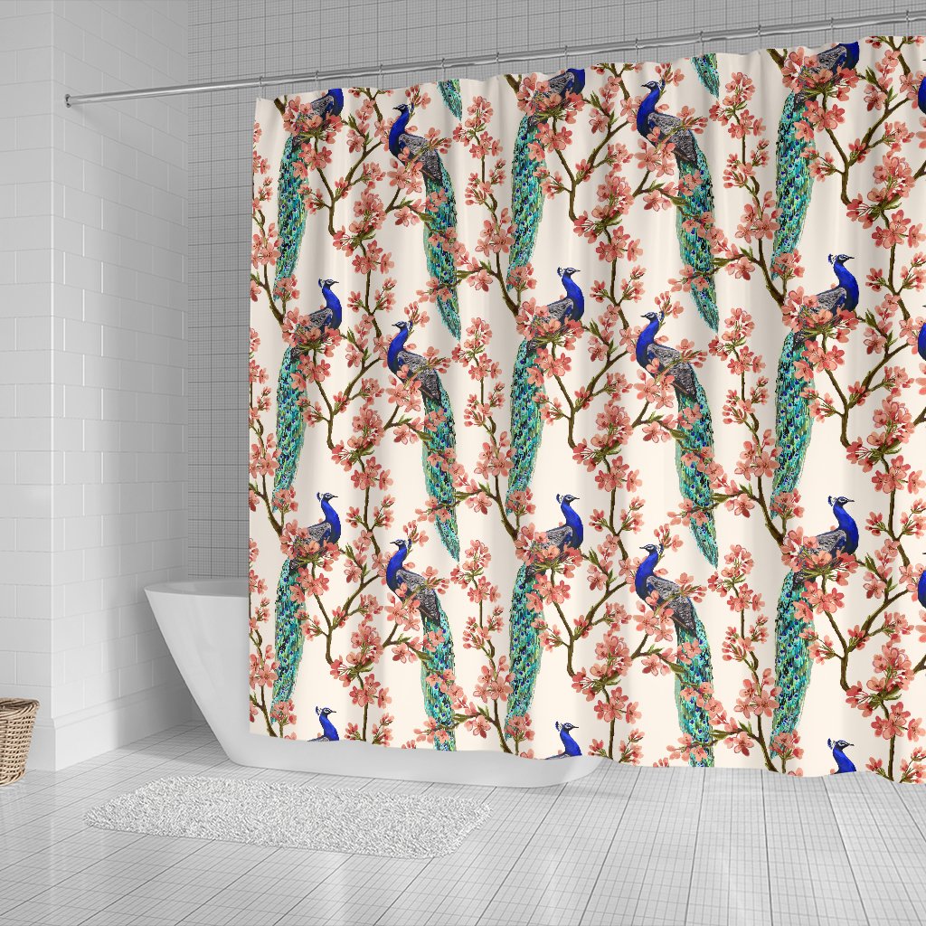 Cherry Blossom Peacock Shower Curtain