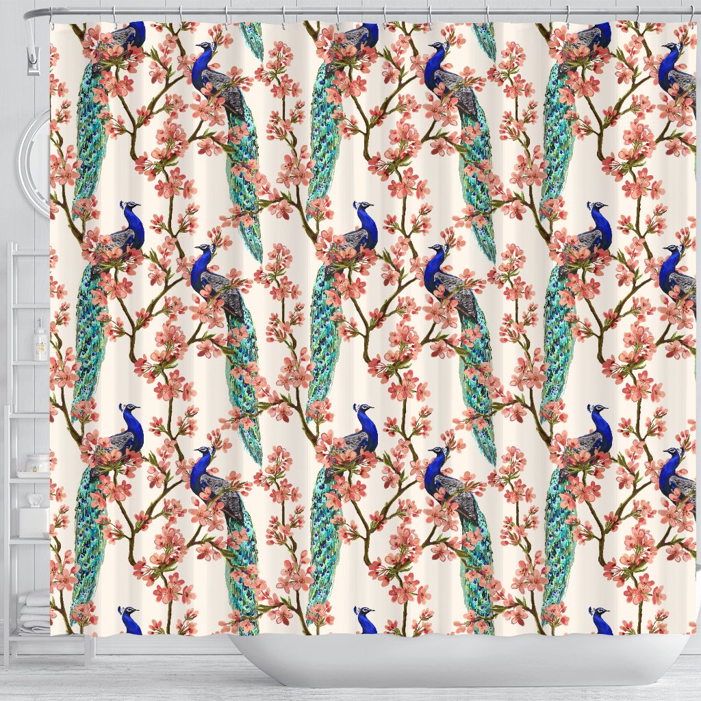 Cherry Blossom Peacock Shower Curtain