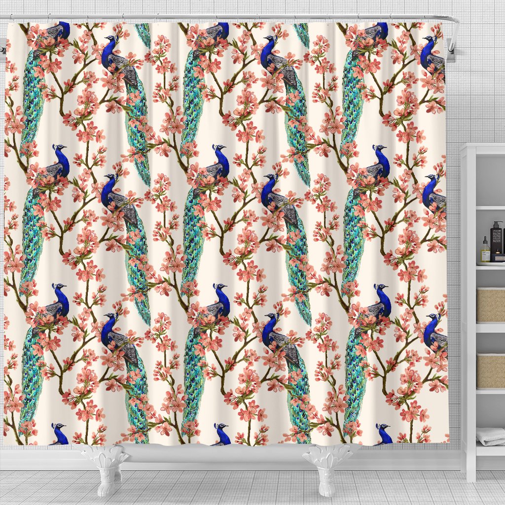 Cherry Blossom Peacock Shower Curtain
