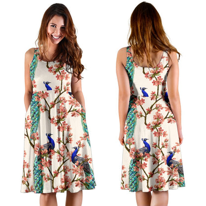 Cherry Blossom Peacock Sleeveless Mini Dress