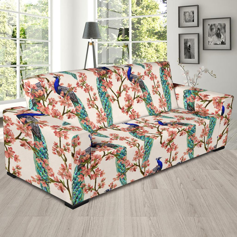 Cherry Blossom Peacock Sofa Slipcover-JORJUNE.COM