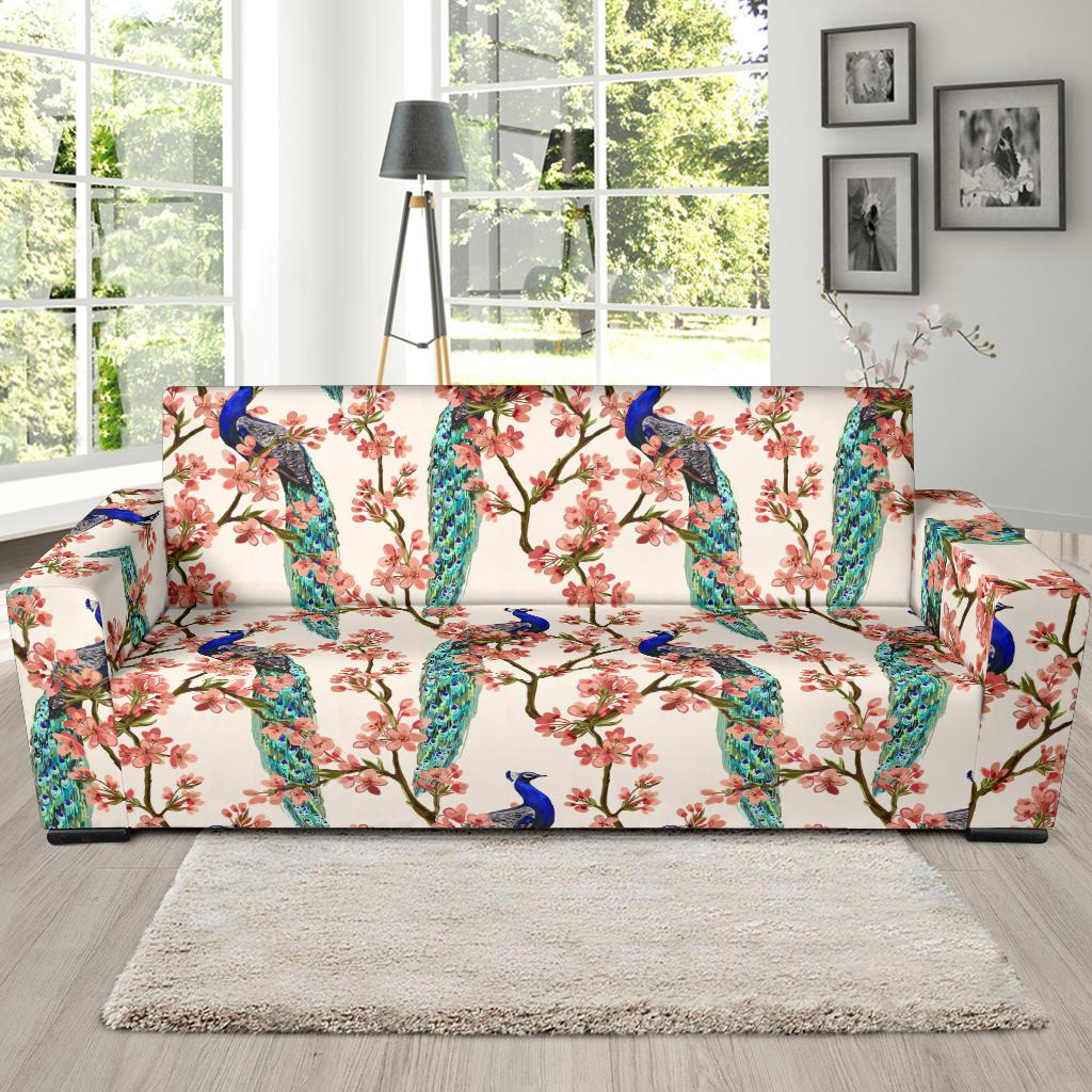 Cherry Blossom Peacock Sofa Slipcover-JORJUNE.COM