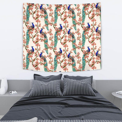 Cherry Blossom Peacock Tapestry