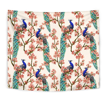 Cherry Blossom Sakura Peacock Wall Tapestry