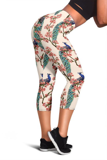 Cherry Blossom Peacock Women Capris
