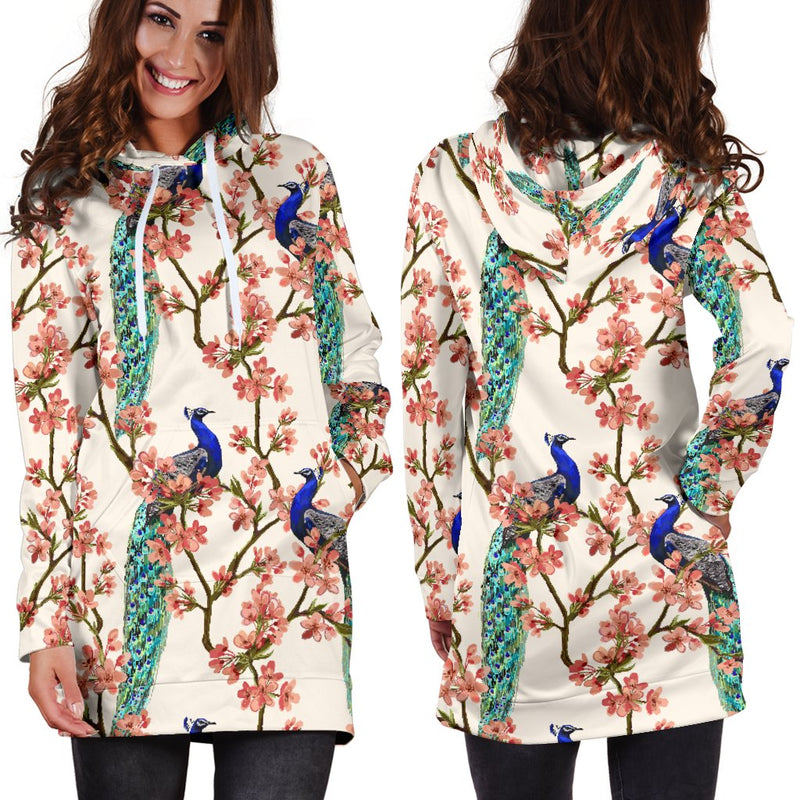 Cherry Blossom Peacock Women Hoodie Dress