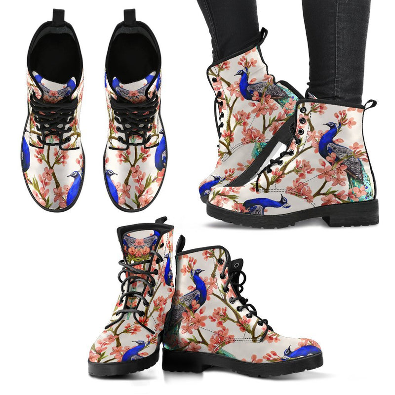 Cherry Blossom Sakura Peacock Women & Men Leather Boots