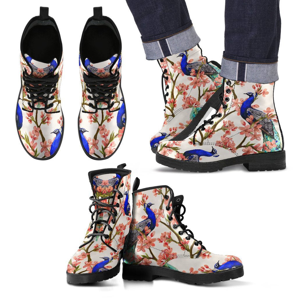 Cherry Blossom Sakura Peacock Women & Men Leather Boots