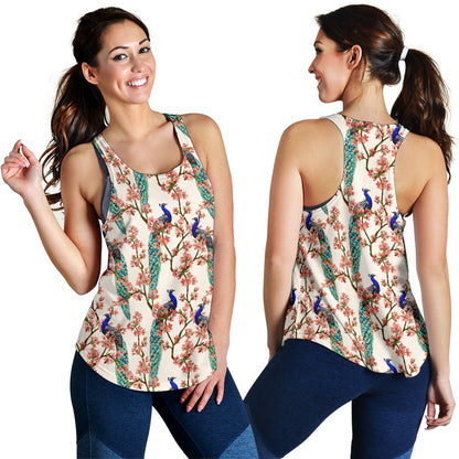 Cherry Blossom Peacock Women Racerback Tank Top