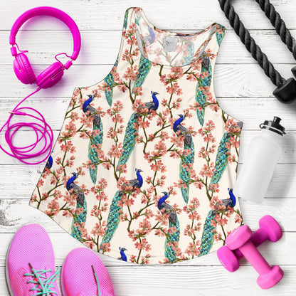 Cherry Blossom Peacock Women Racerback Tank Top