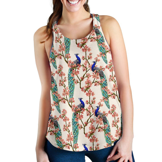 Cherry Blossom Peacock Women Racerback Tank Top