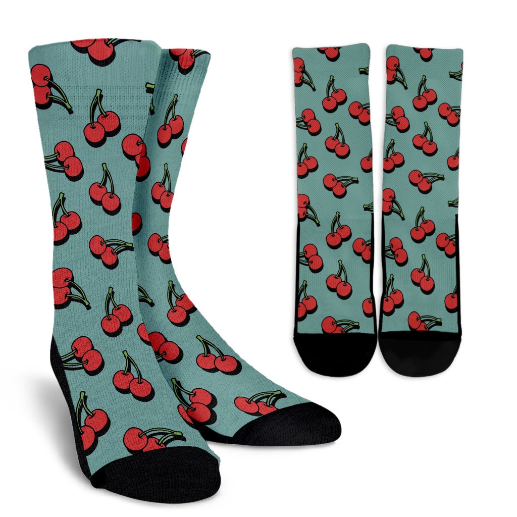 Cherry Pattern Print Design CH03 Crew Socks-JORJUNE.COM